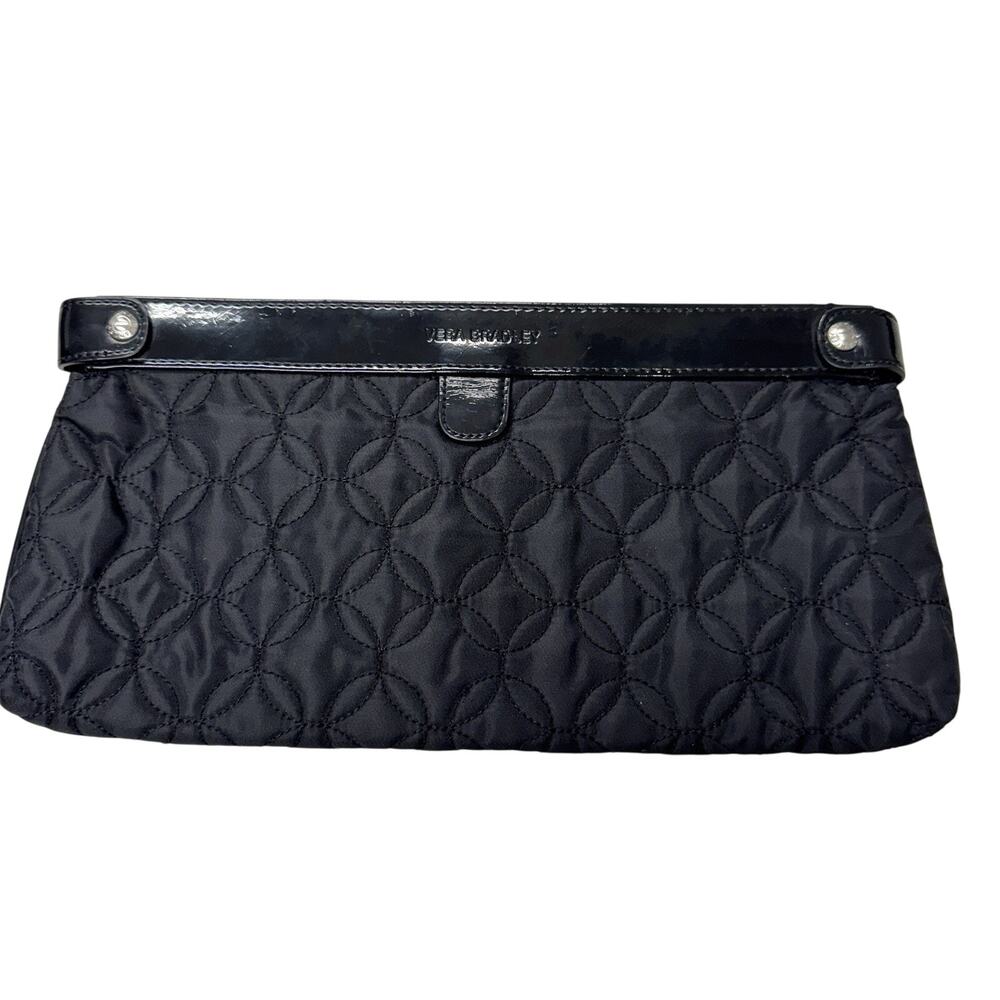 Vera Bradley Black Quilted Clutch with Tension Open Purse Handbag Evening